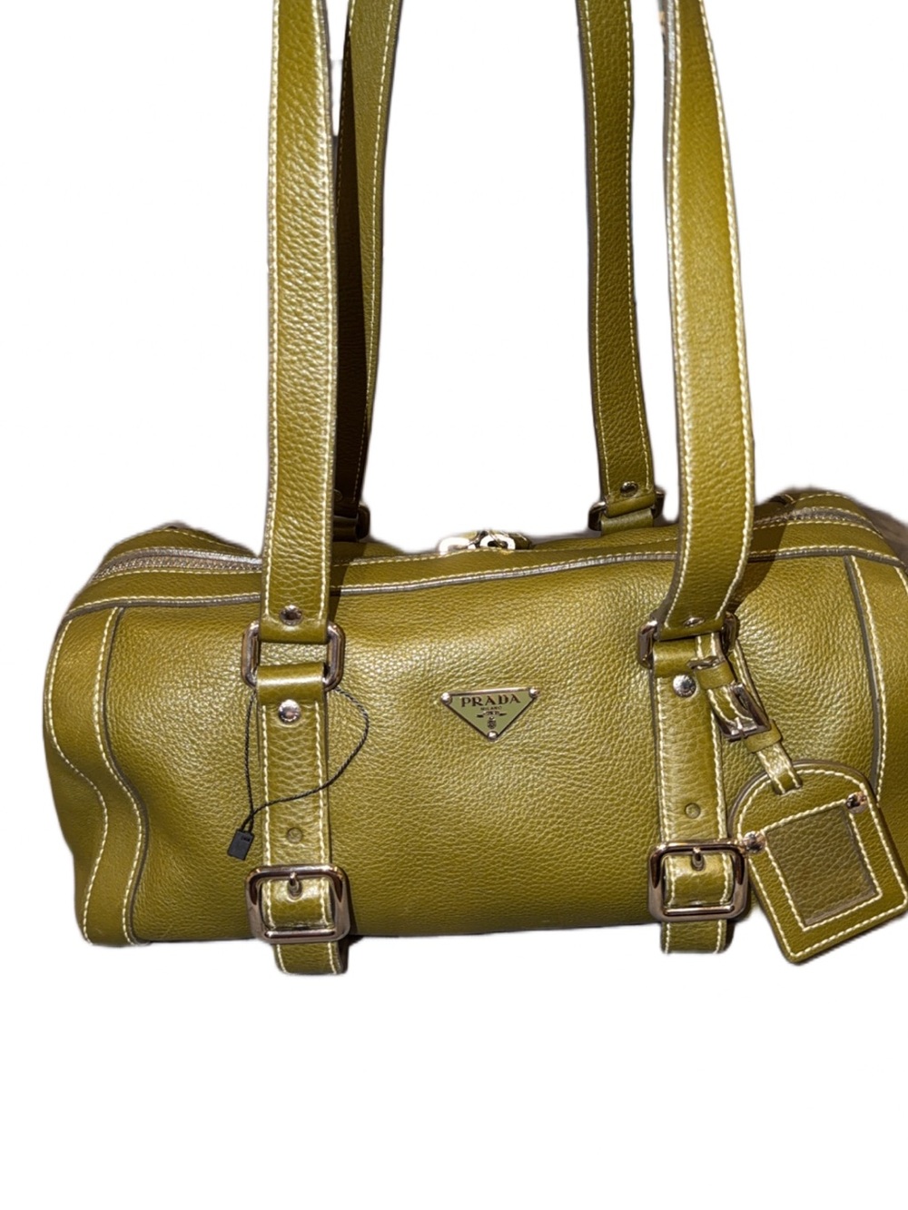 Prada Enameled Metal Triangle Bauletto bag